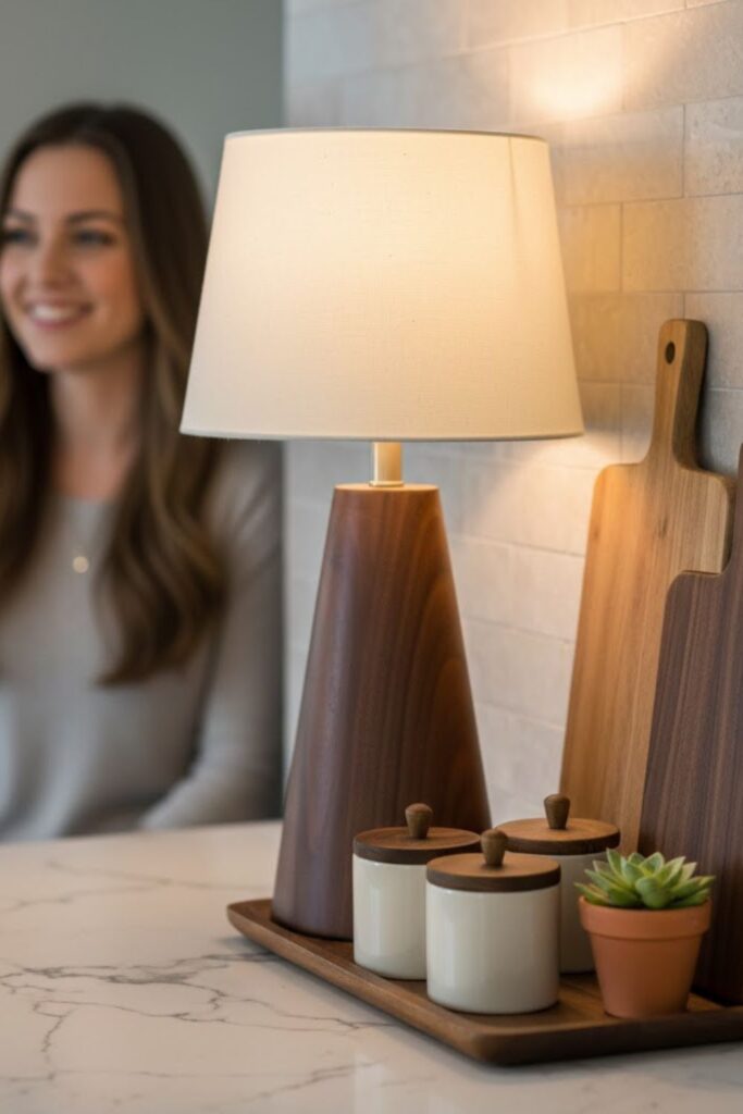 3. Kitchen Counter Lamps Decor With Natural Wood Accents