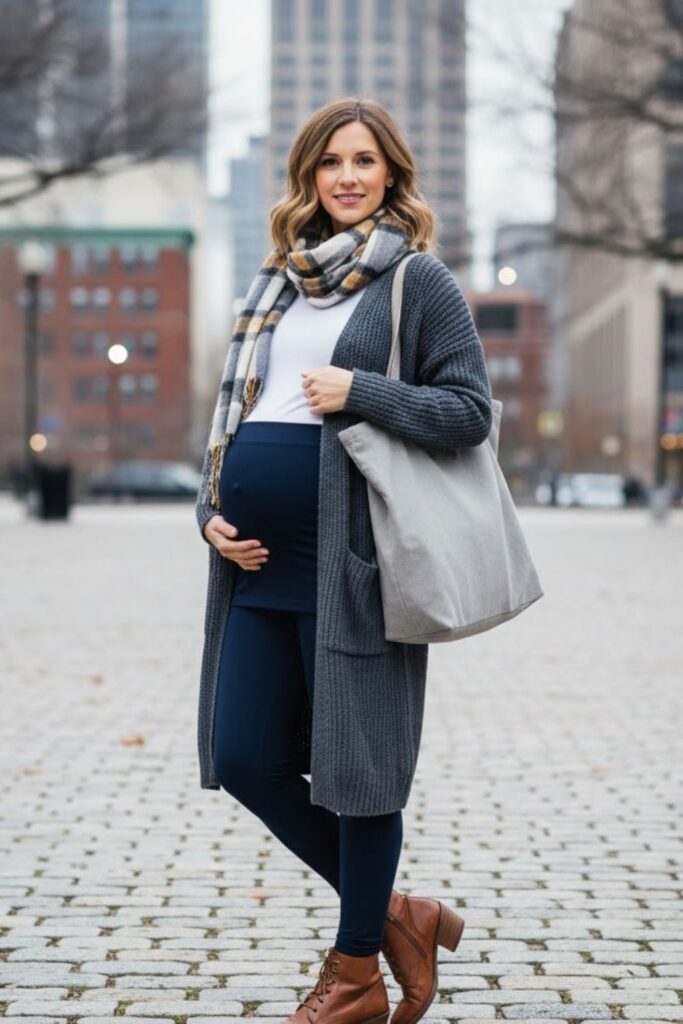 3. Maternity Leggings with Long Cardigan