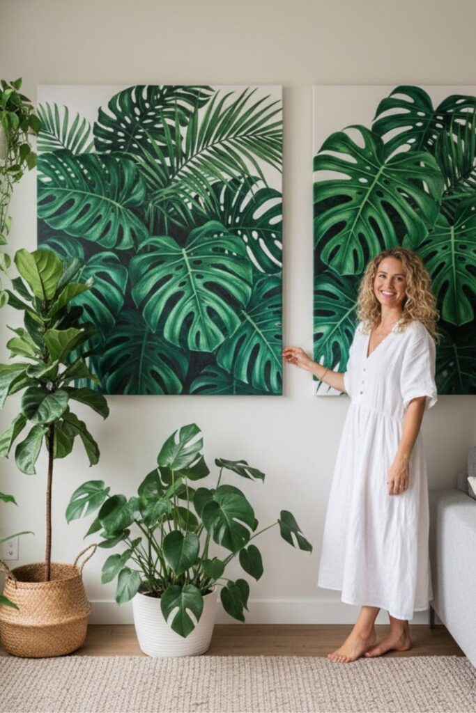3. Mix Real Plants with Canvas Prints