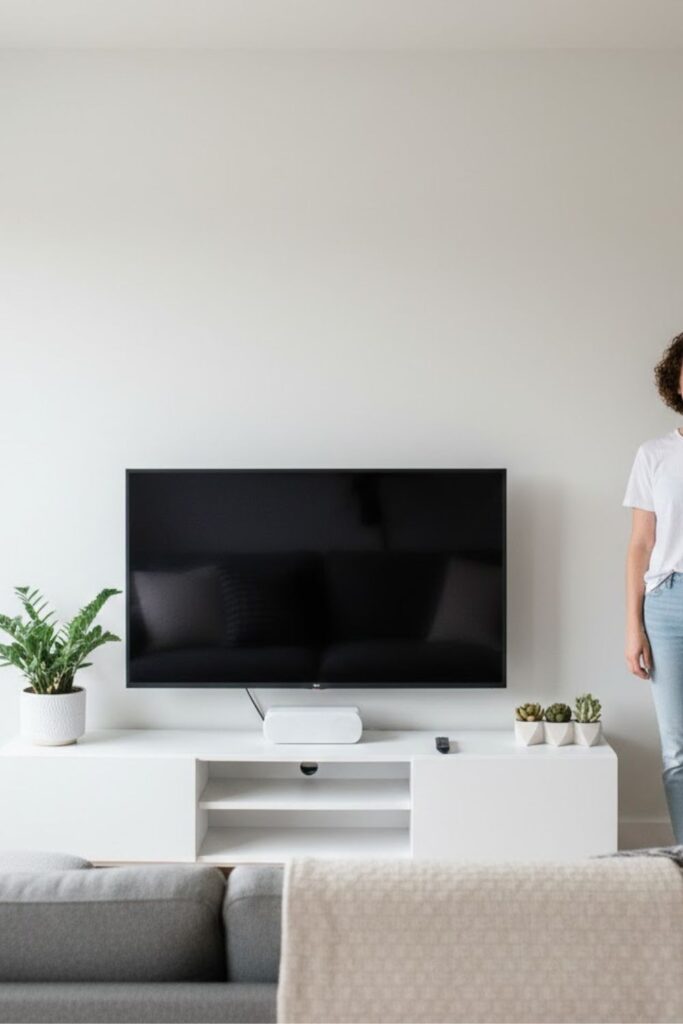 3. Place Small Potted Plants on the TV Console