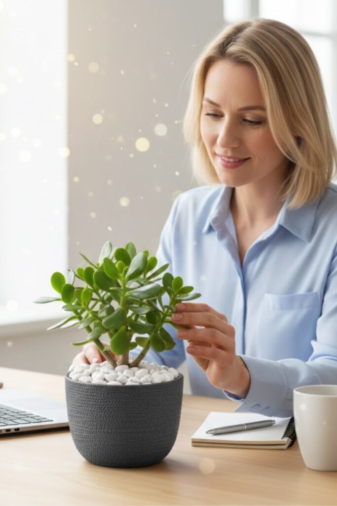 4. Desk Plant with Decorative Pebble Base