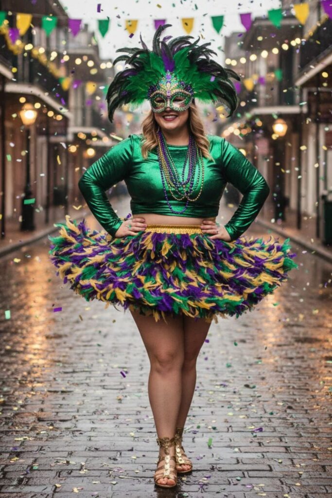 4. Feathered Carnival Skirt with Crop Top