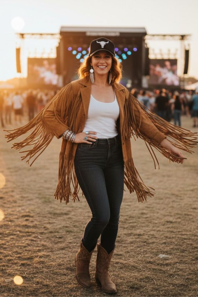 4. Fringe Jacket and Skinny Jeans