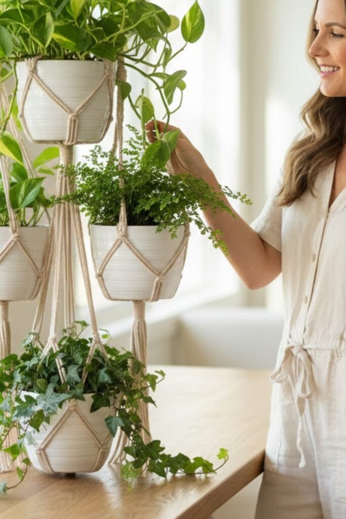 4. Macrame Plant Stand with Multiple Pots