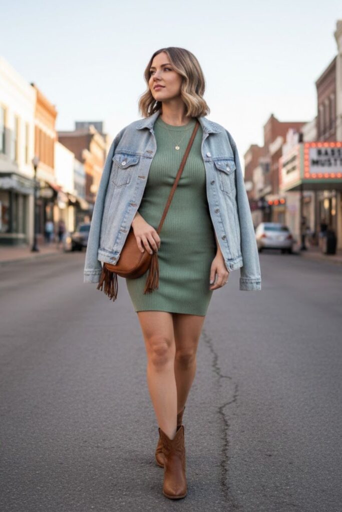 4. Mini dress with oversized denim jacket