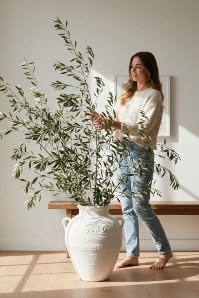 4. Olive Branches in a Hallway Vase