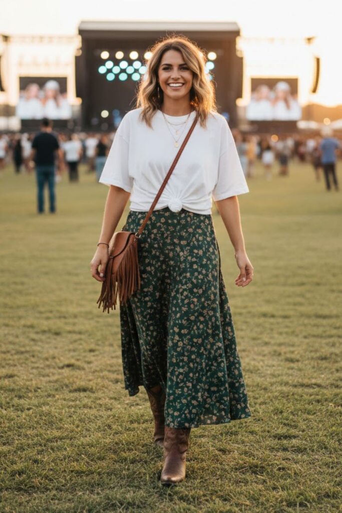 4. Oversized T-Shirt with Midi Skirt