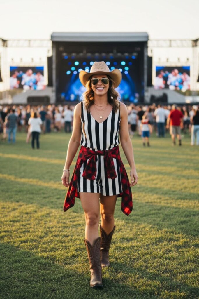 4. Striped Romper with Flannel Layer