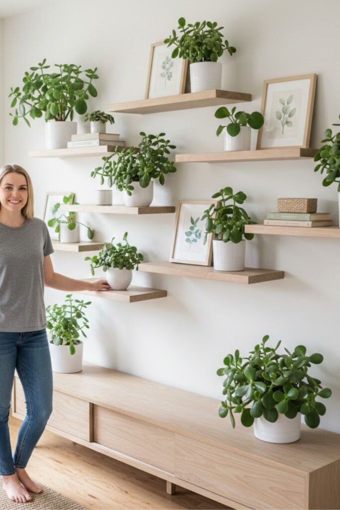 4. Use Jade Plants on Floating Shelves