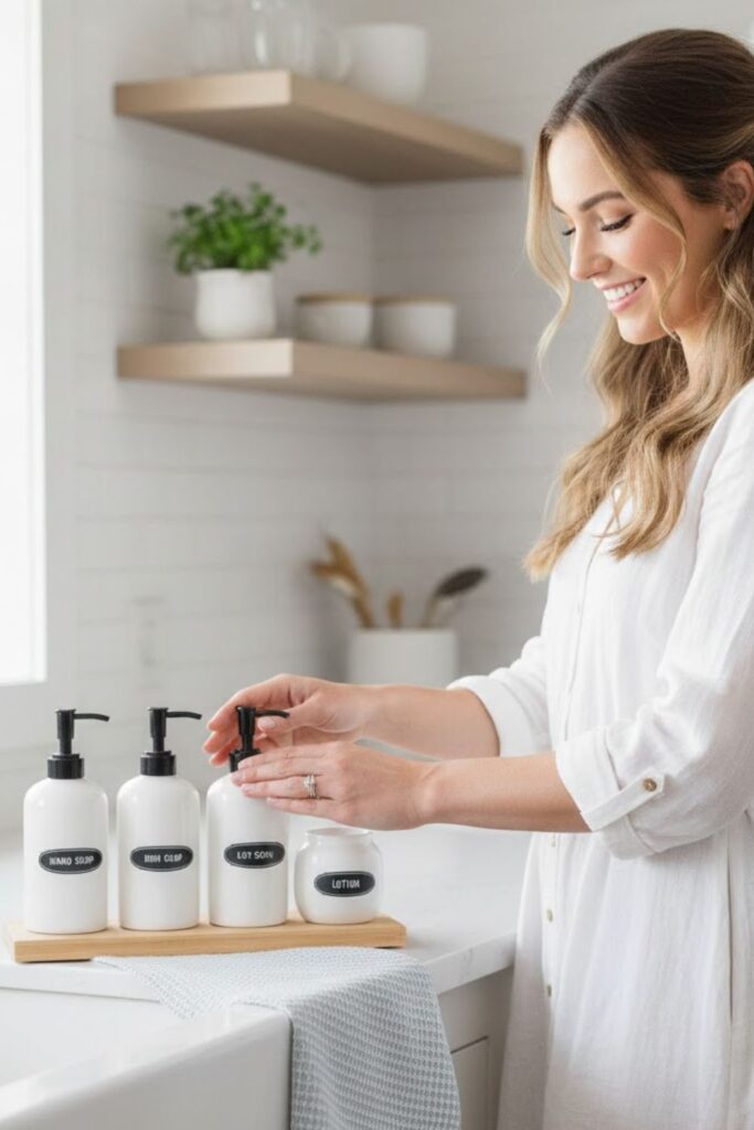 4. White Ceramic Soap Dispenser Set