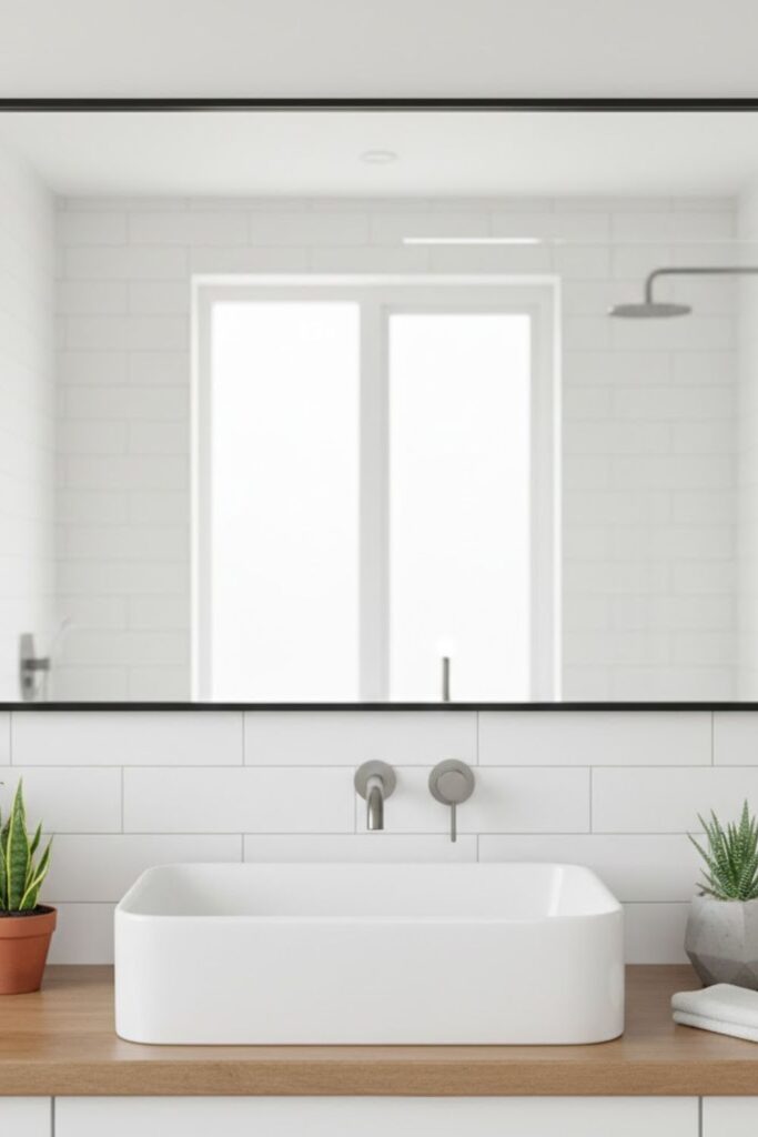 5. Bathroom Mirror with Lush Green Corners