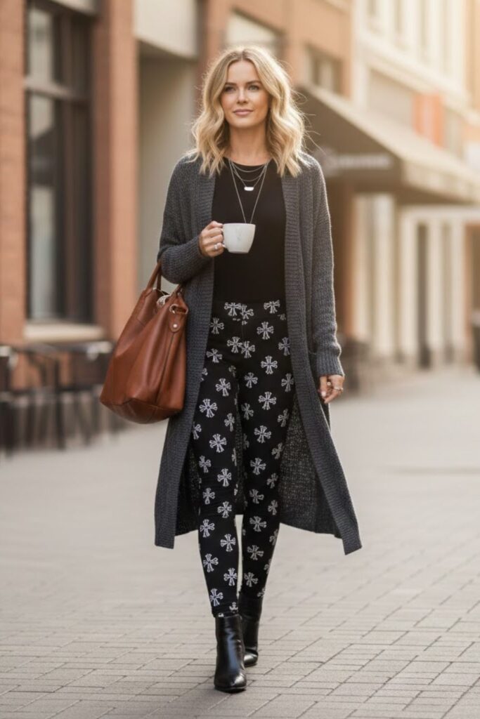 5. Chrome Heart Leggings with Longline Cardigan