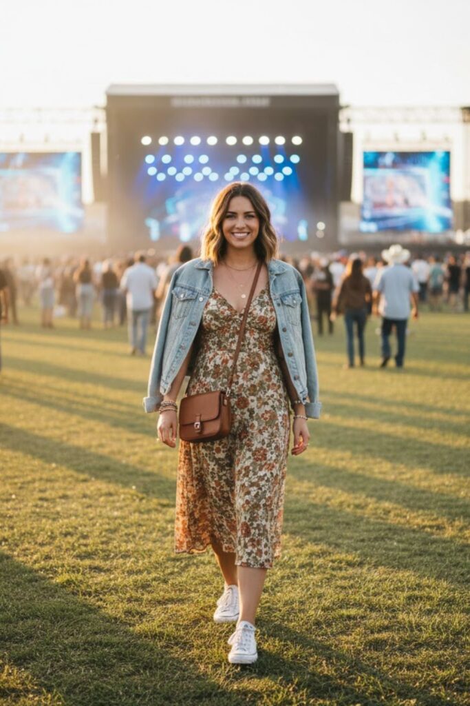 5. Flowing Midi Dress with Sneakers