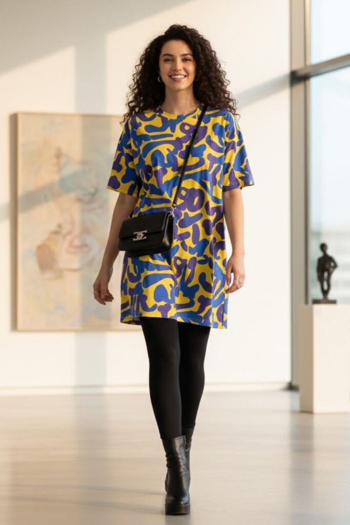 5. Leggings with Oversized T‑Shirt Dress