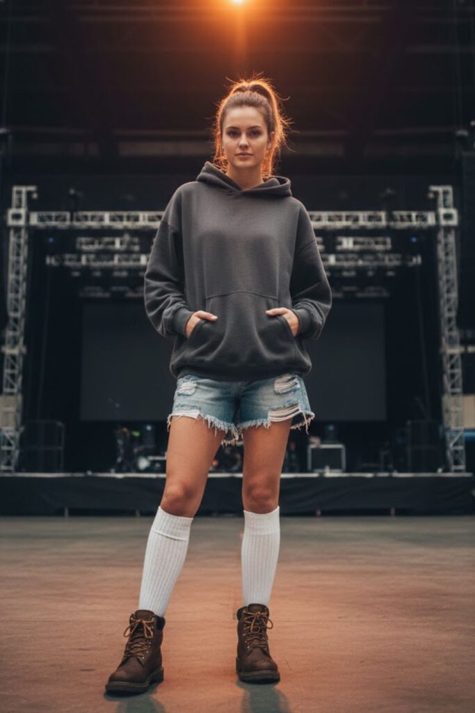 5. Oversized Hoodie with Cutoff Shorts
