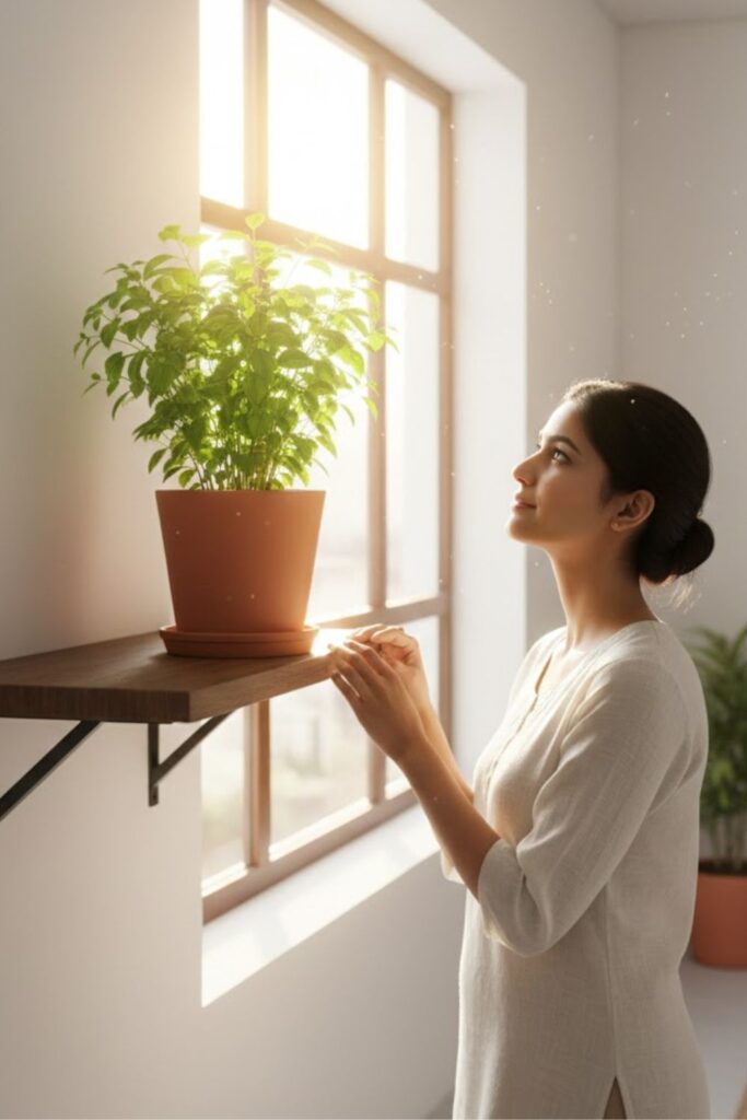 5. Wall-Mounted Tulsi Shelf Display