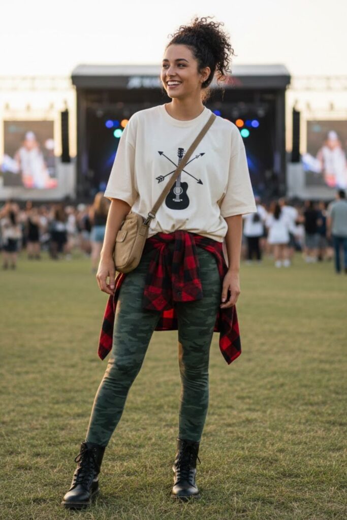 6. Camo Leggings with Oversized Tee