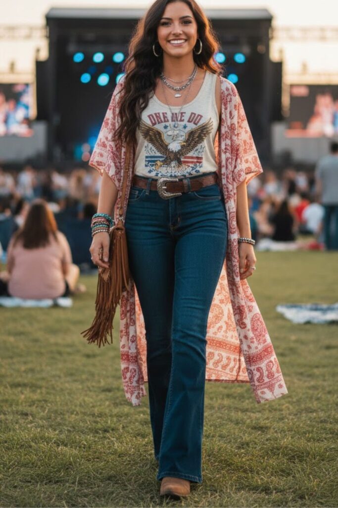 6. Graphic Tank and Flared Jeans