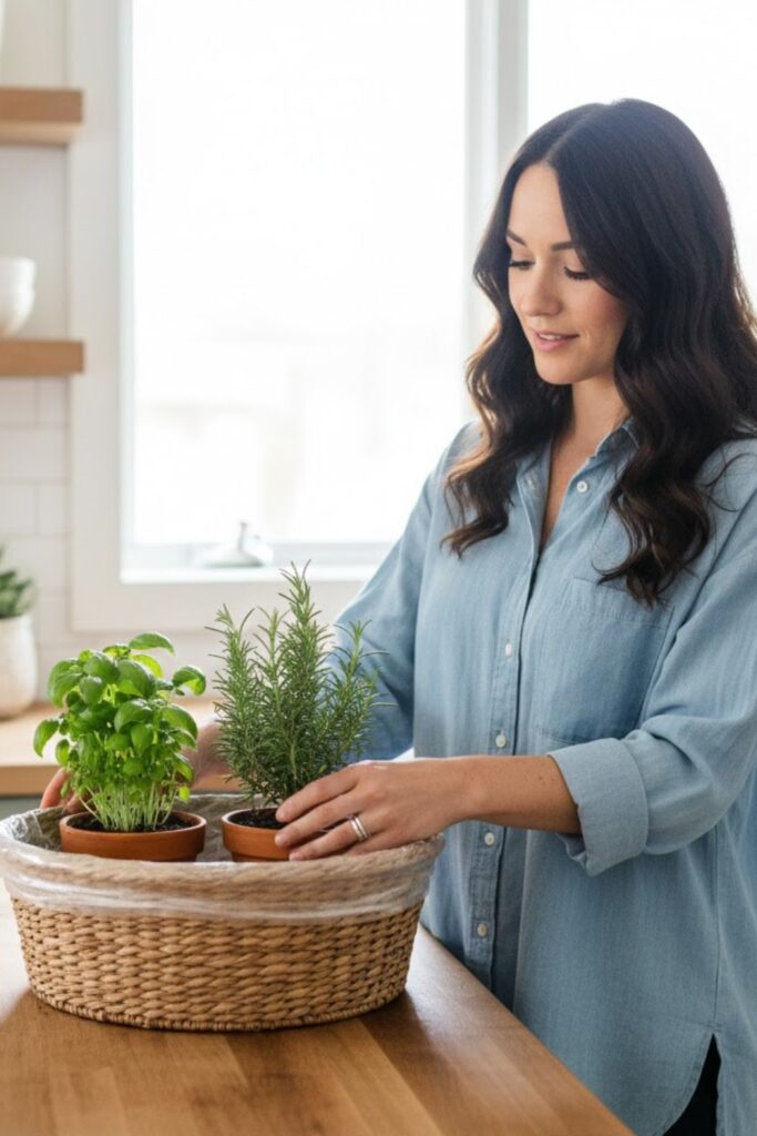 6. Herb Basket Planters on the Counter