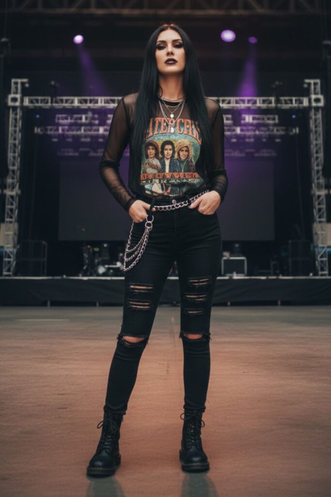 6. Mesh Top Layered Over a Graphic Tee