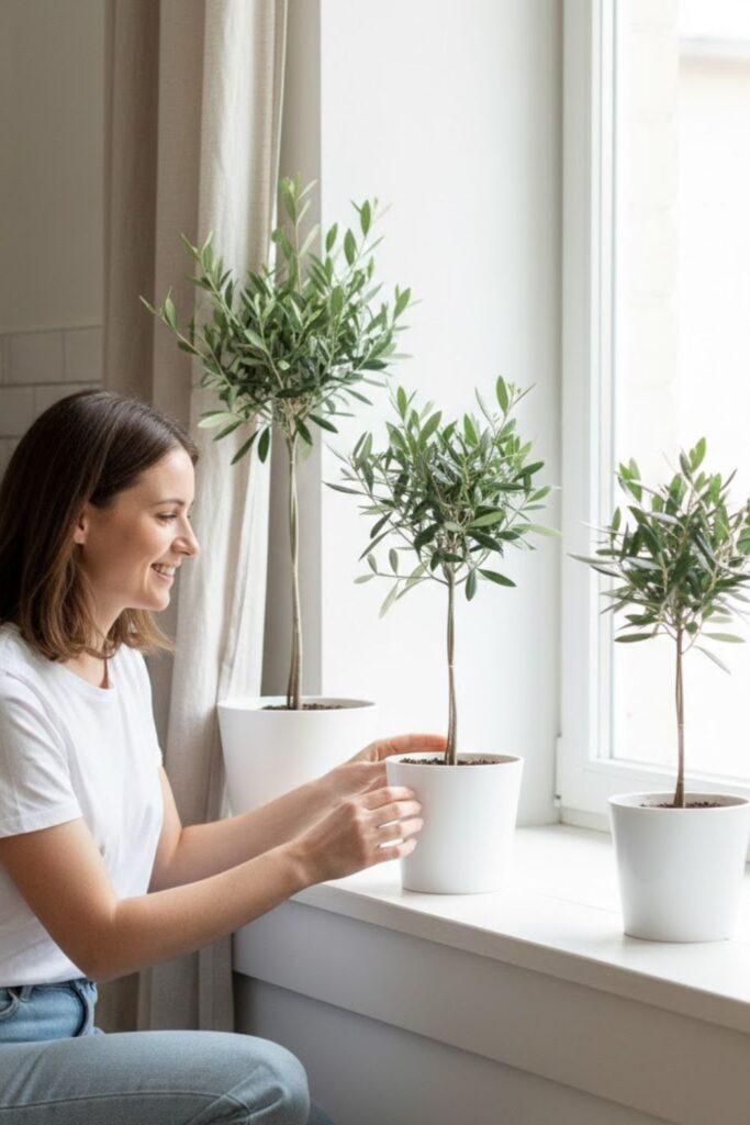 6. Olive Plant Trio on a Windowsill