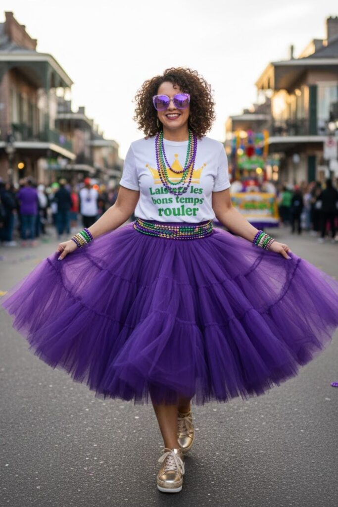 6. Purple Tulle Skirt with Graphic Tee and Beaded Belt