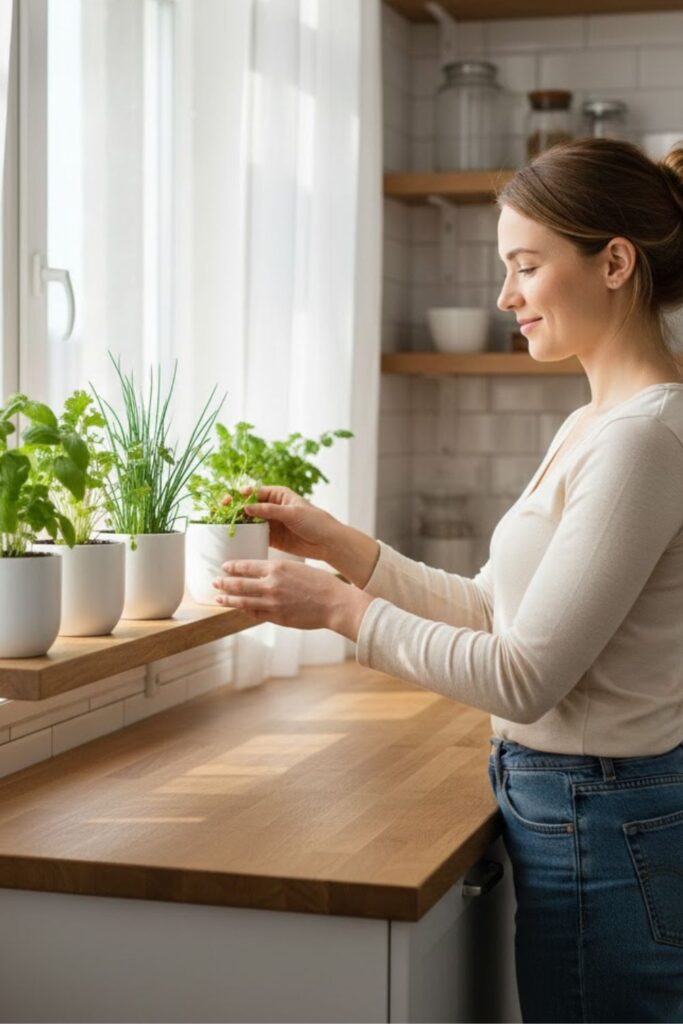 7. Add Greenery to Kitchen Shelves