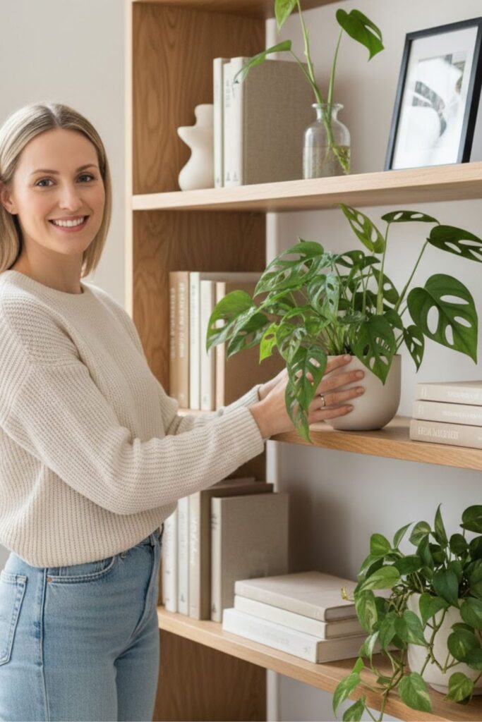 7. Combine Monstera Plants with Shelving Decor