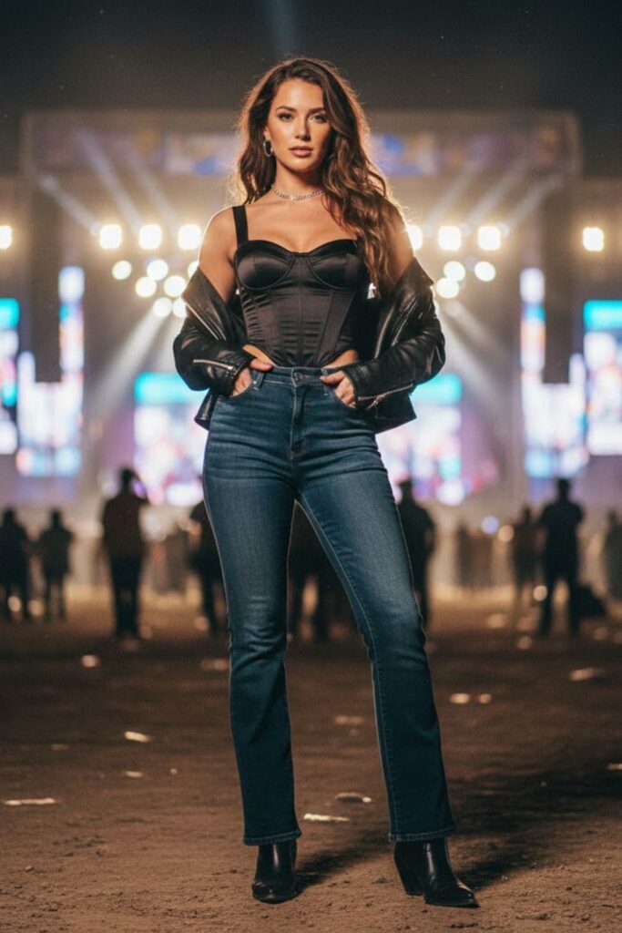 7. Corset Top with Bootcut Jeans