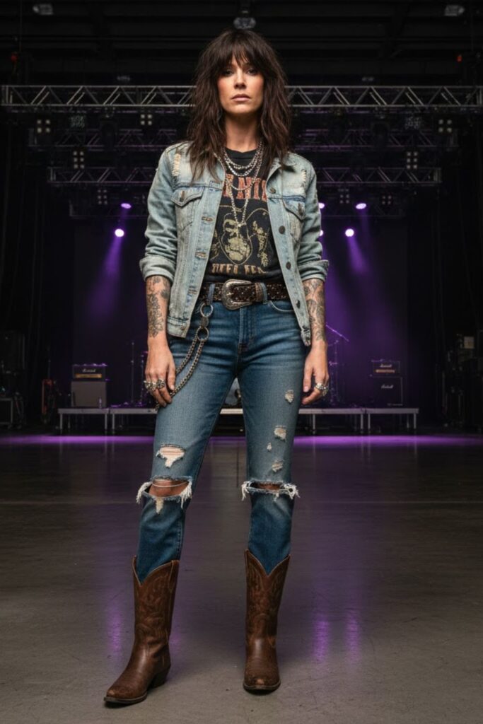 7. Denim-on-Denim with Grunge Accessories