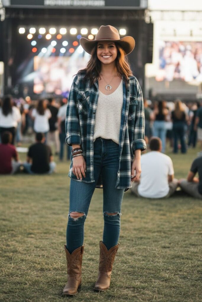 7. Flannel Shirt Layered Over Tank and Jeans