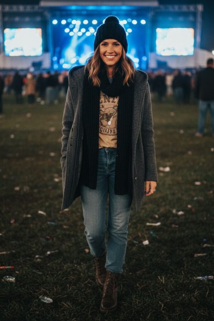7. Hooded Wool Coat with Graphic Tee and Jeans