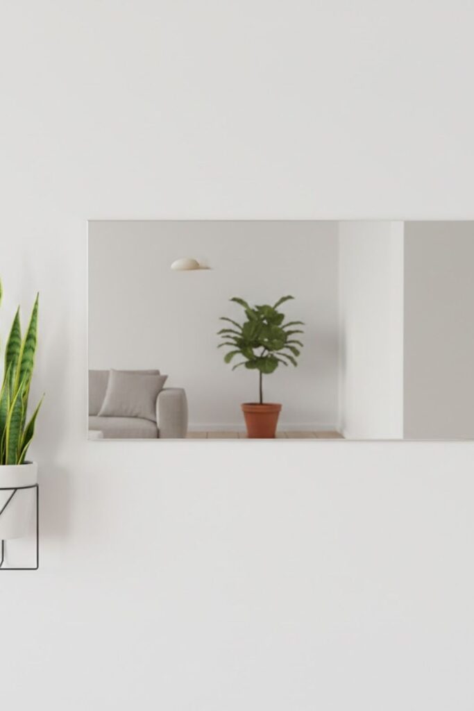 7. Minimalist Mirror and Single Plant Feature