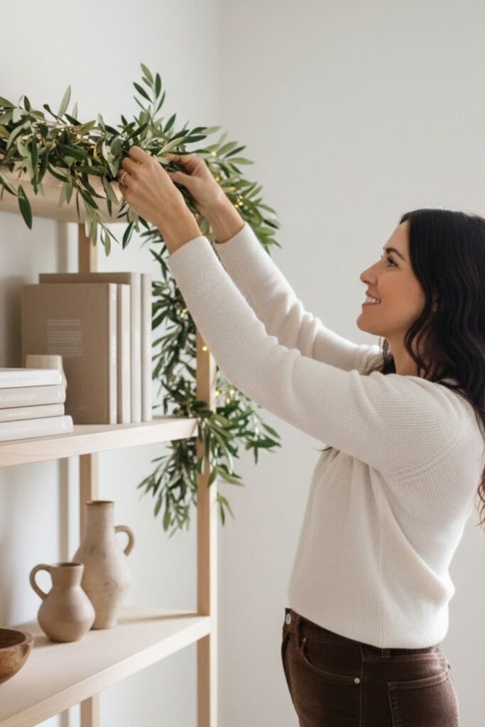 7. Olive Leaf Garland on Shelves