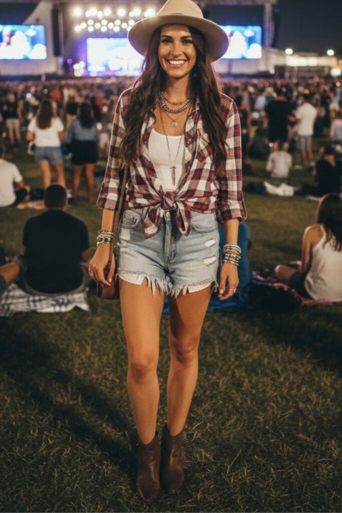 7. Plaid Shirt and Cutoff Shorts