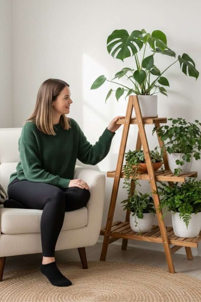 7. Plant Ladder Stand in the Corner