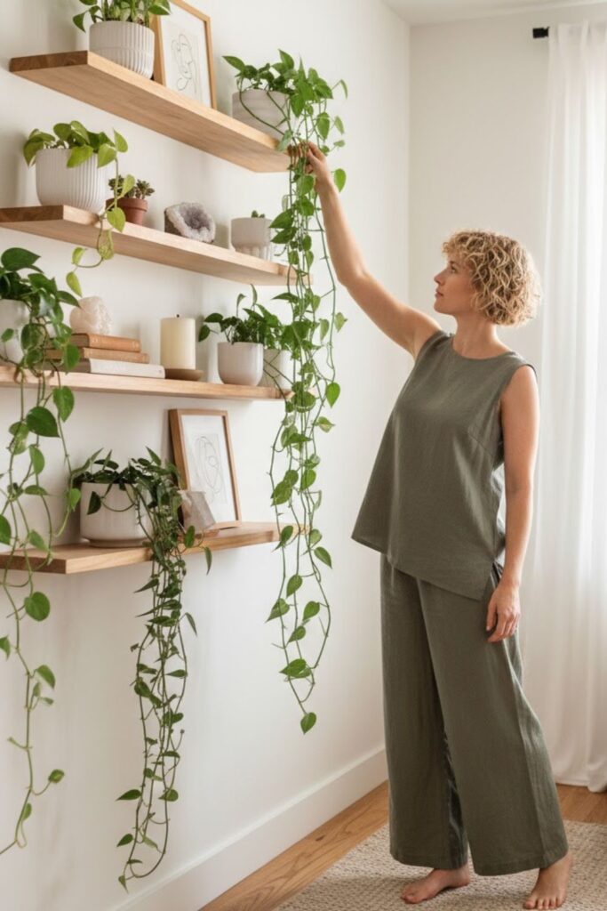 7. Plants on Floating Shelves