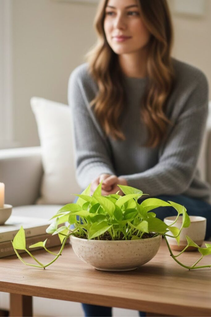 7. Pothos Centerpiece on Coffee Table