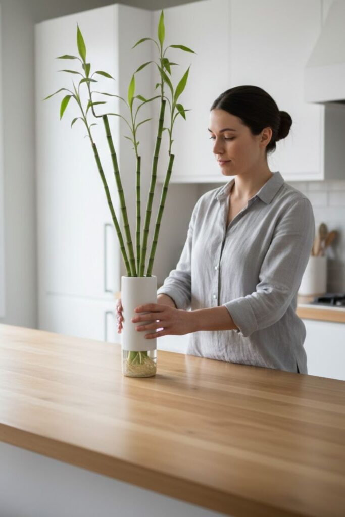 7. Tall Narrow Vase with Bamboo Stalks