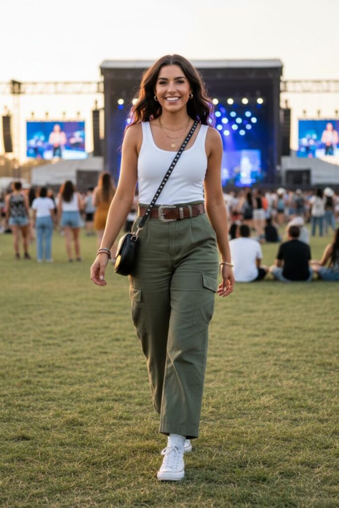 7. Tank Top with Wide-Leg Pants and Sneakers