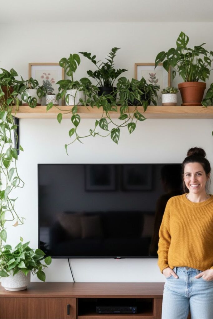 8. Add a Shelf Garden Above the TV