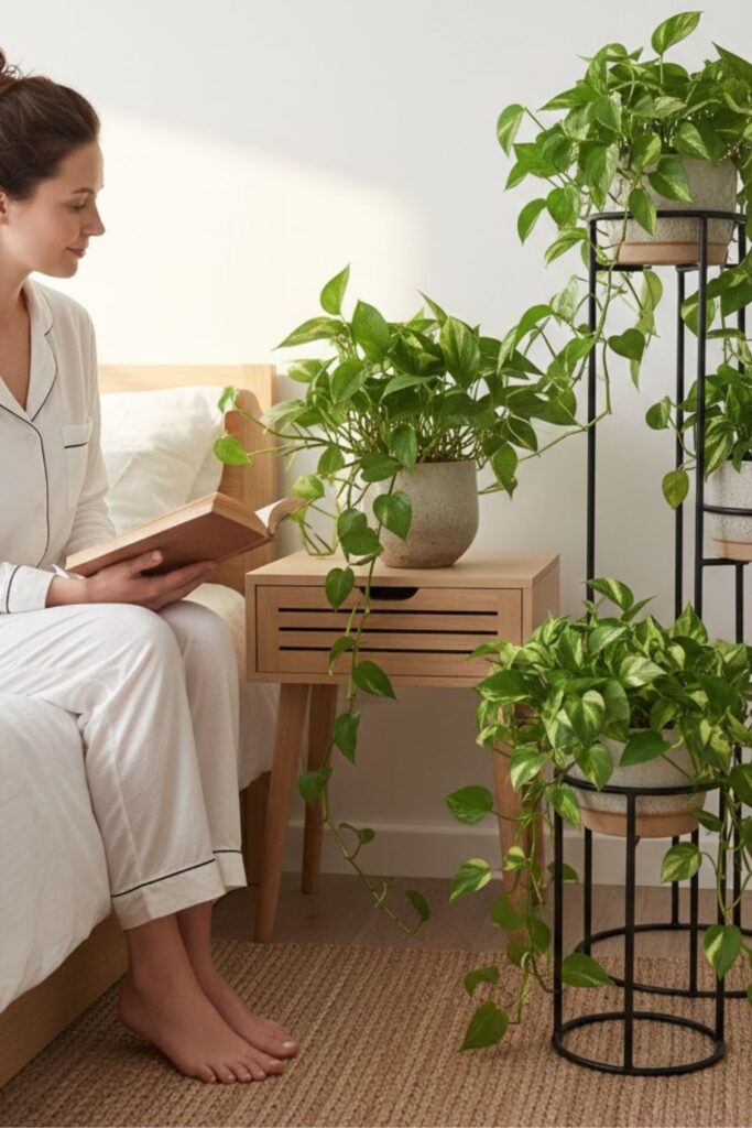 8. Bedroom Pothos Relaxation Corner