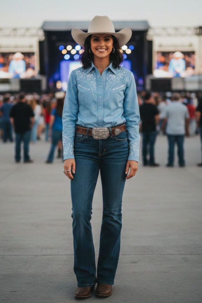 8. Button-Up Western Shirt With Bootcut Jeans