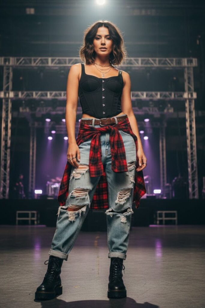8. Corset Top with Loose Boyfriend Jeans