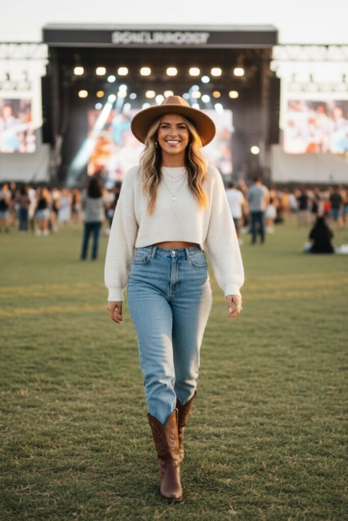 8. Cropped sweater with mom jeans