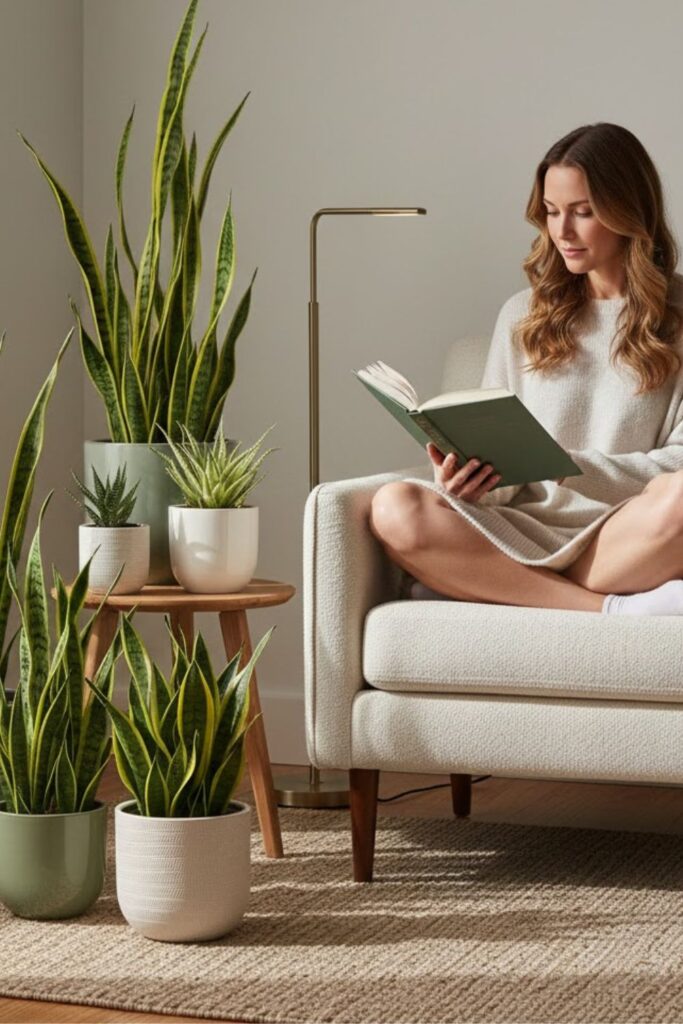 8. Make a Cozy Reading Nook with Snake Plants