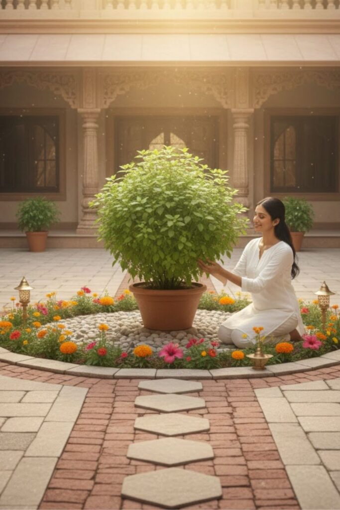 8. Tulsi Centerpiece in Courtyard Garden