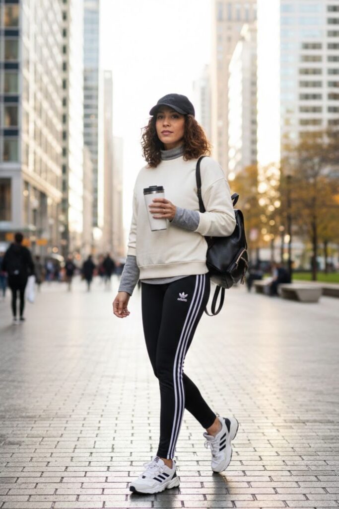 9. Adidas Leggings with Layered Sweatshirt