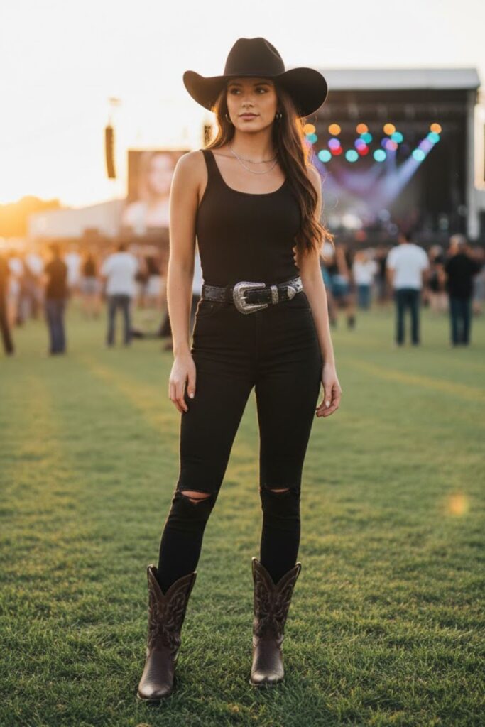 9. All-Black With Western Accessories