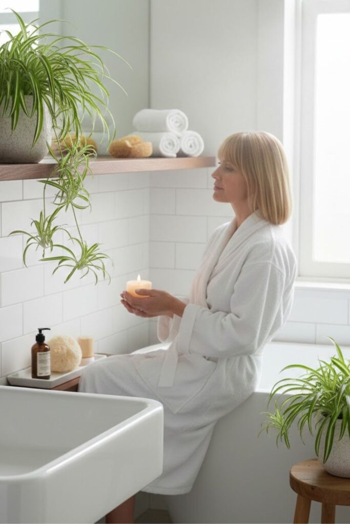 9. Bathroom Spa Retreat with Spider Plants